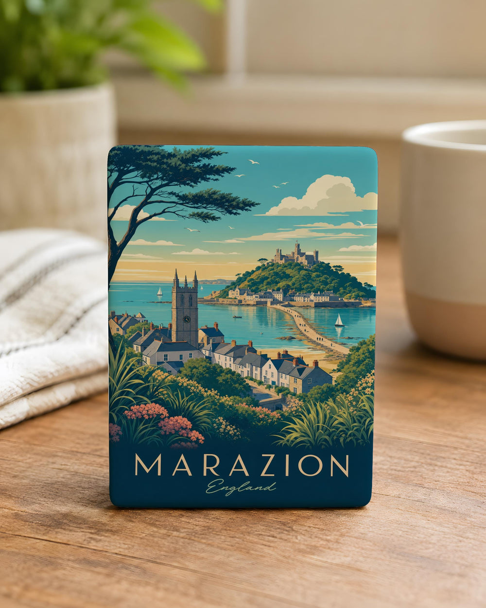 Marazion England Fridge Magnet, St Michael's Mount Cornwall Souvenir Magnet, Marazion Travel Gift, UK Coastal Landmark Magnet