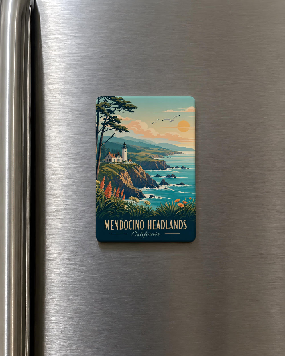 Mendocino Headlands Fridge Magnet, Mendocino California Coastline Souvenir, Ocean Cliffs and Coastal Trail Magnet