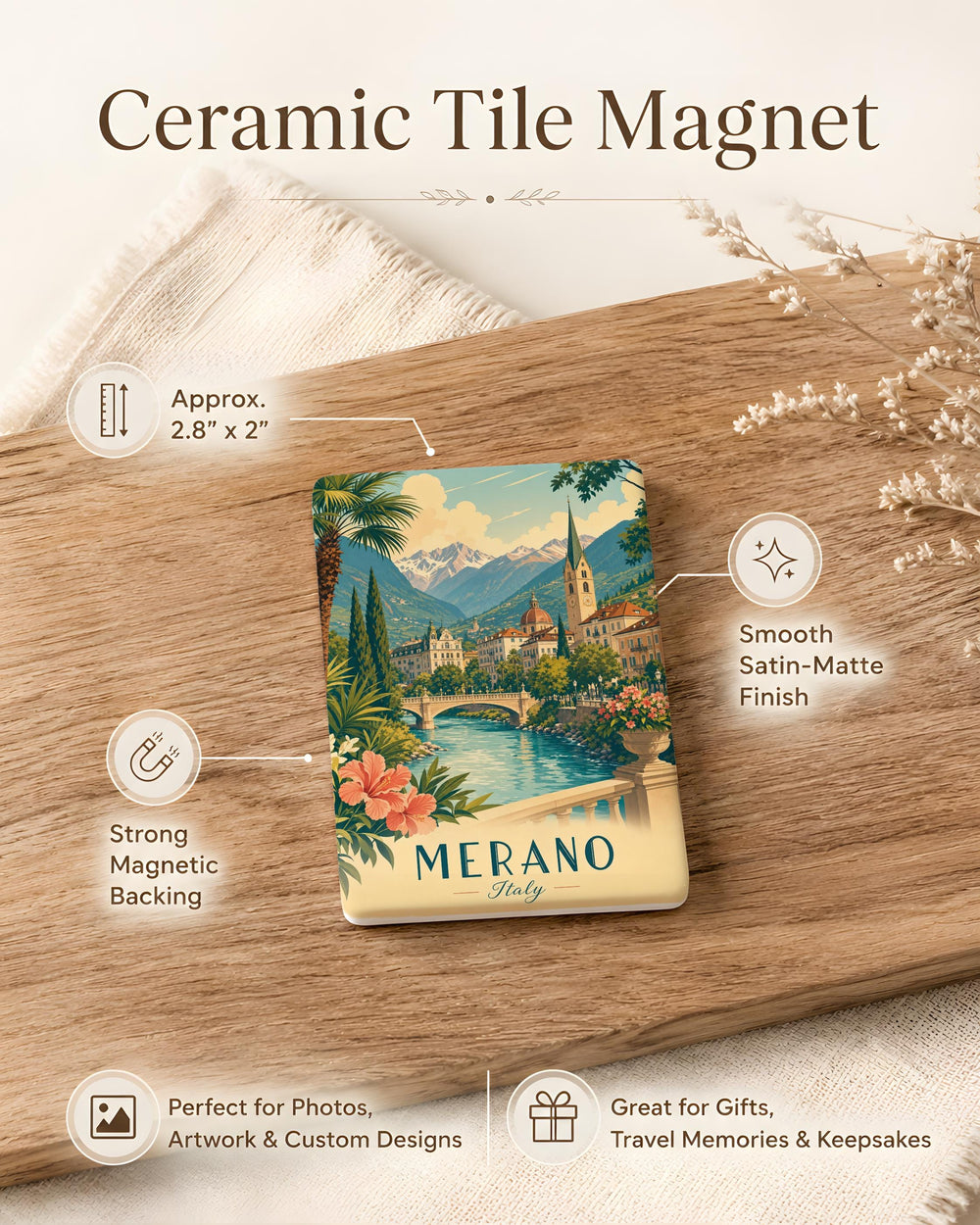 Merano Italy Fridge Magnet, Merano Travel Souvenir Magnet, Italy Vacation Keepsake, South Tyrol Landmark Magnet