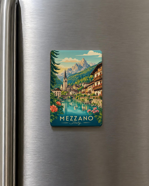 Mezzano Italy Fridge Magnet, Mezzano Village Souvenir Magnet, Italian Alps Travel Keepsake, Trentino Italy Destination Magnet