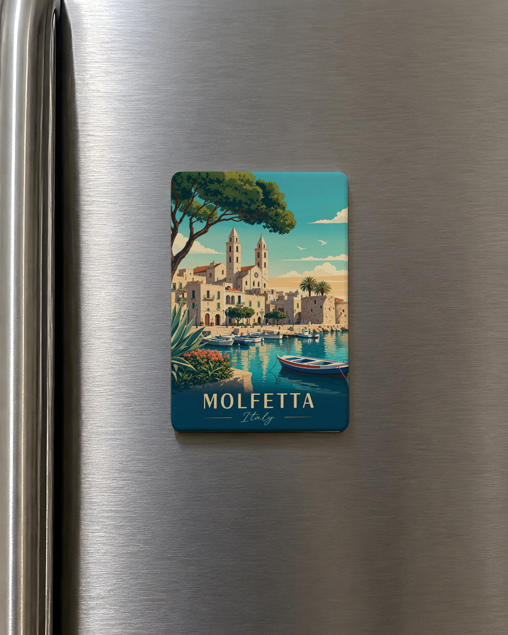 Molfetta Italy Fridge Magnet, Molfetta Travel Souvenir, Italian Coastal Town Landmark Magnet, Puglia Italy Keepsake Magnet