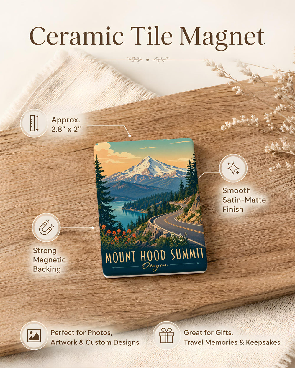 Mount Hood Summit Fridge Magnet, Oregon Mountain Peak Souvenir Magnet, Pacific Northwest Travel Gift
