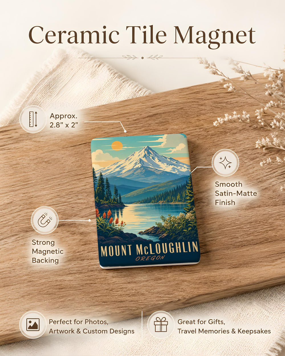 Mount McLoughlin Mountain Fridge Magnet, Oregon Cascade Range Peak Souvenir Magnet, Outdoor Nature Travel Gift