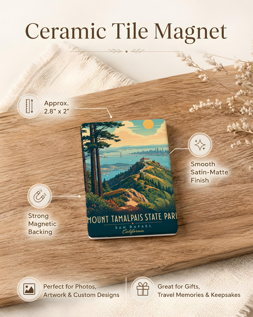 Mount Tamalpais State Park Fridge Magnet, California Mountain Landmark Souvenir, Hiking Nature Travel Gift