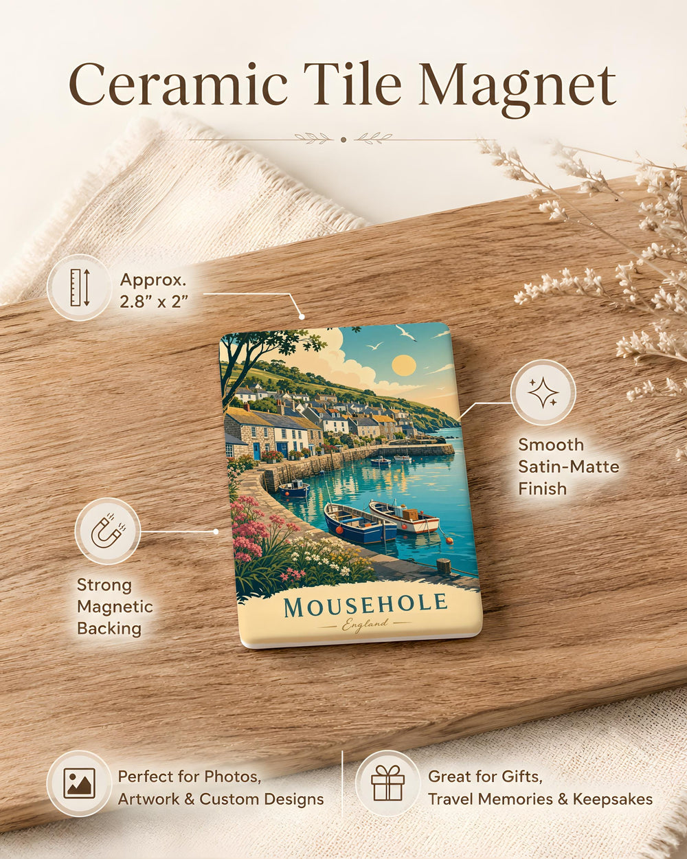 Mousehole England Fridge Magnet, Mousehole Cornwall Souvenir Magnet, English Coastal Village Travel Gift, UK Seaside Keepsake Magnet
