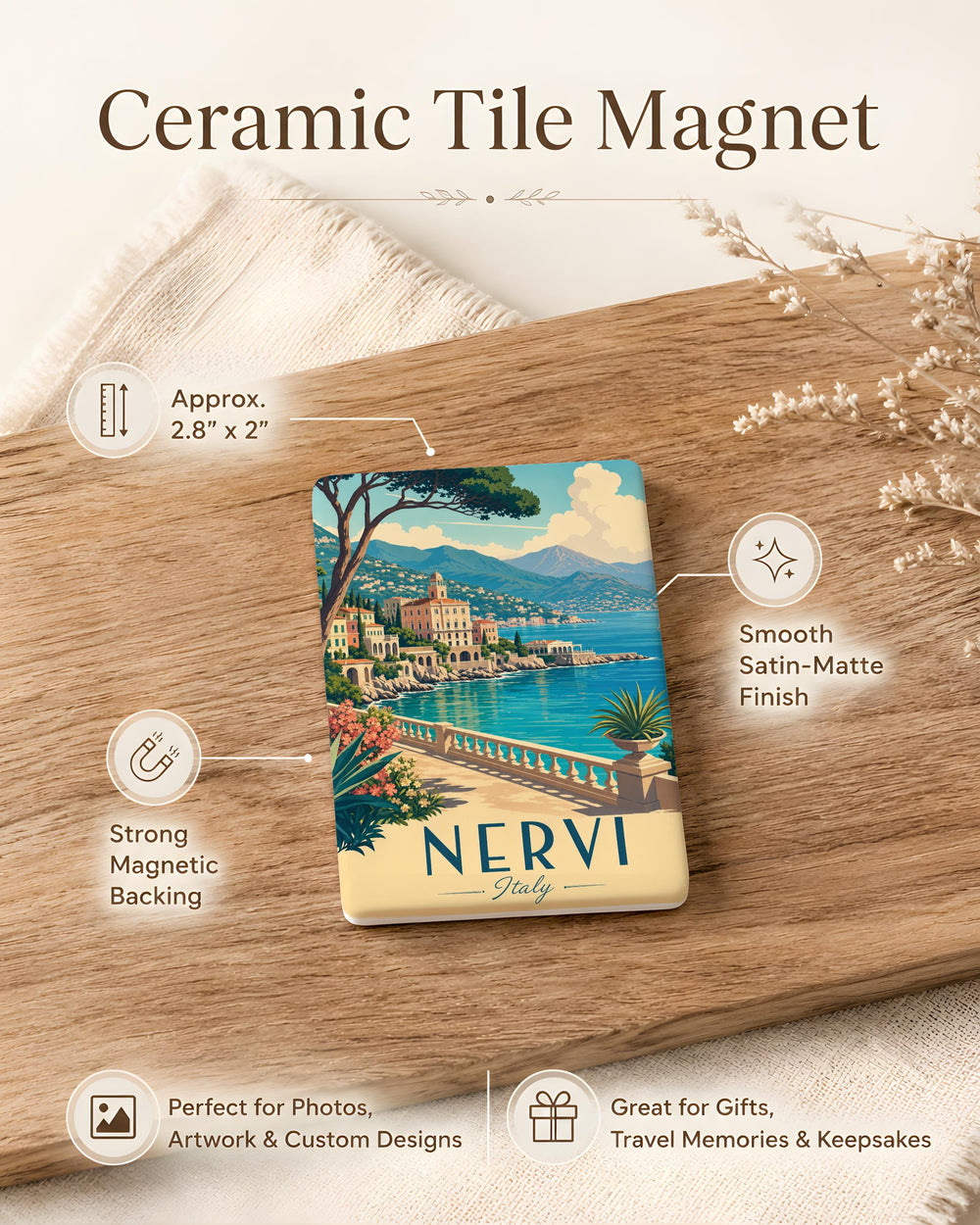 Nervi Italy Fridge Magnet, Nervi Genoa Travel Souvenir, Italian Riviera Coastal Landmark Magnet, Italy Vacation Keepsake Magnet