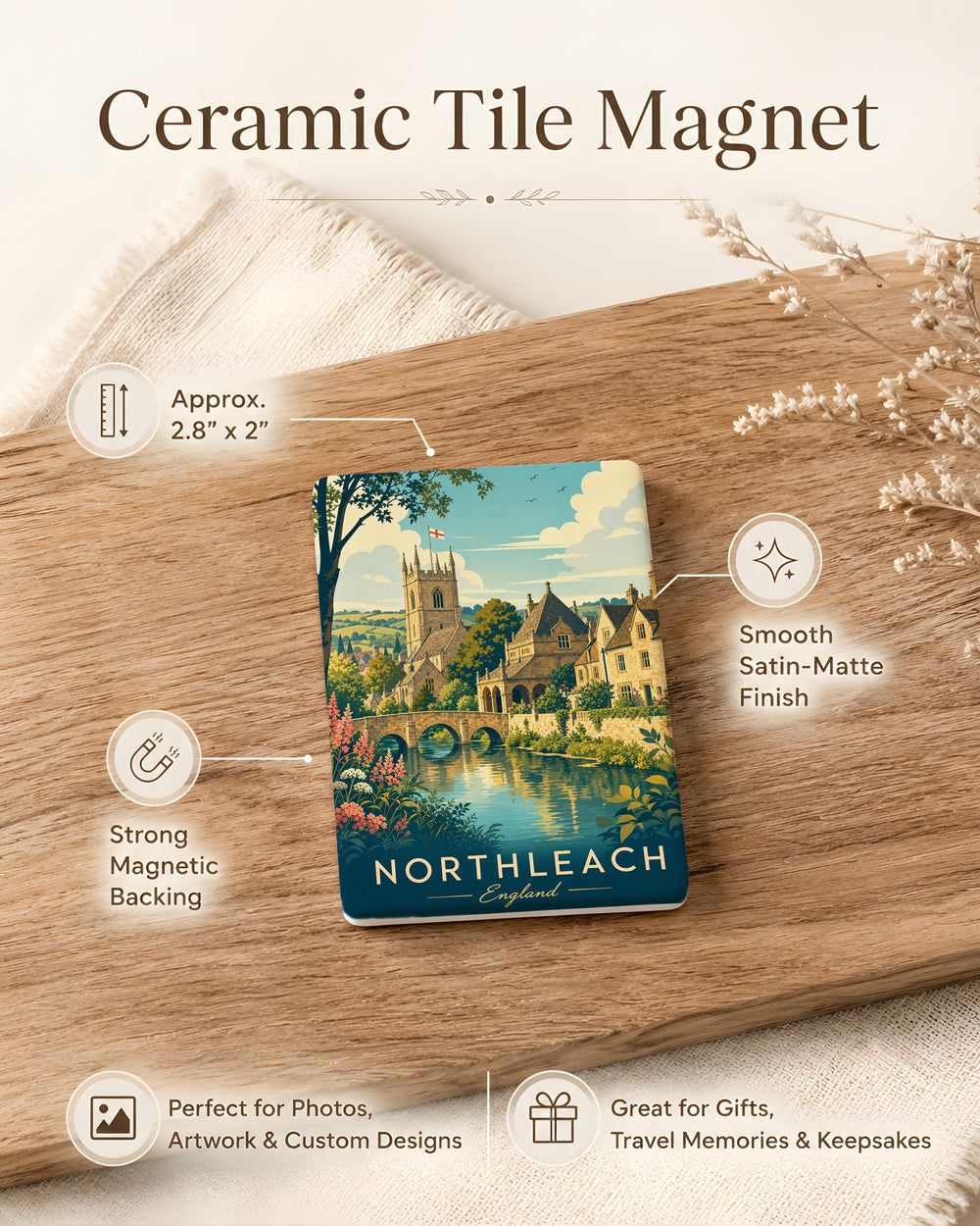 Northleach England Fridge Magnet, Northleach Gloucestershire Souvenir Magnet, Cotswolds Travel Gift, UK Town Keepsake Magnet