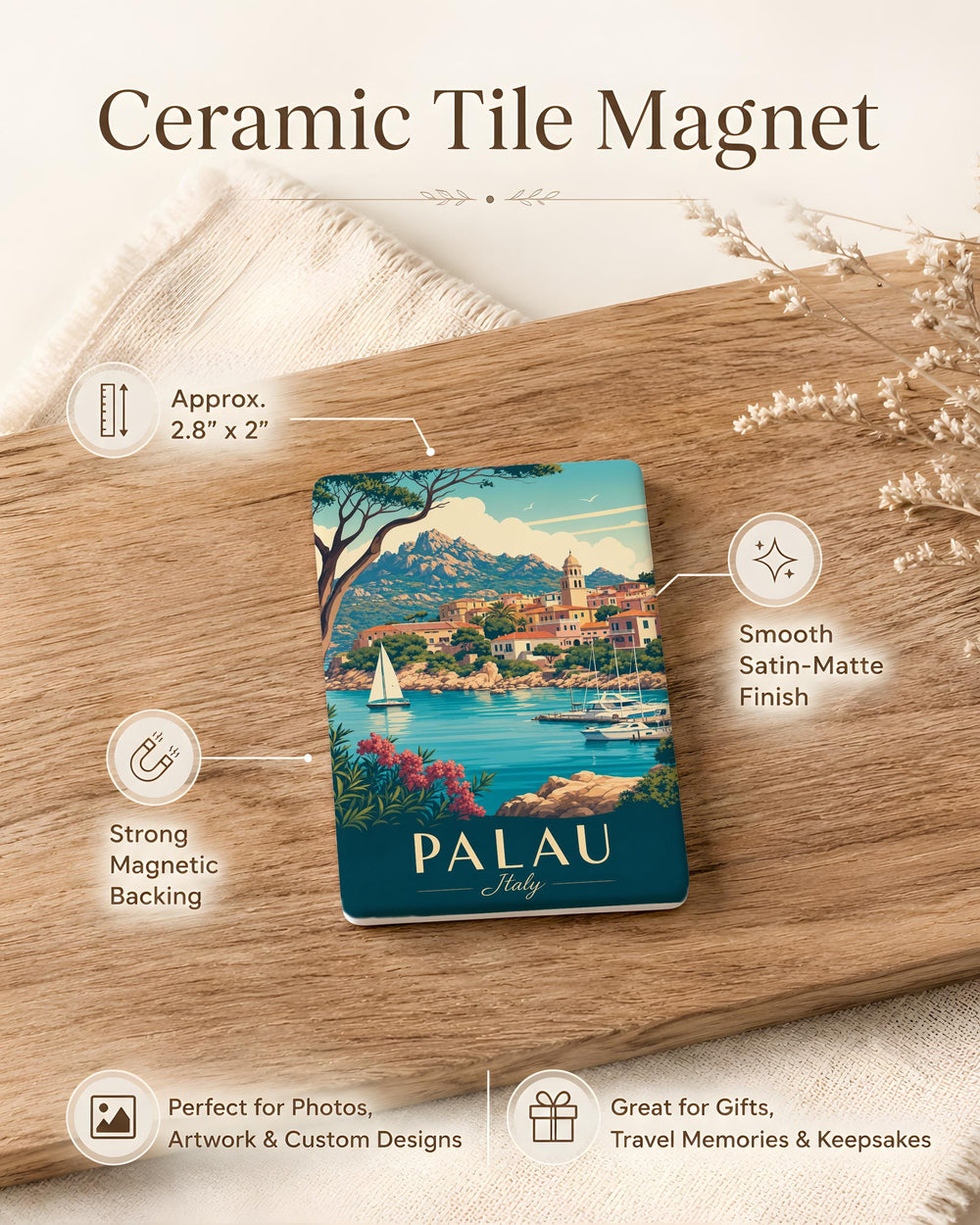 Palau Italy Fridge Magnet, Sardinia Travel Souvenir Magnet, Coastal Town Landmark Keepsake Refrigerator Magnet