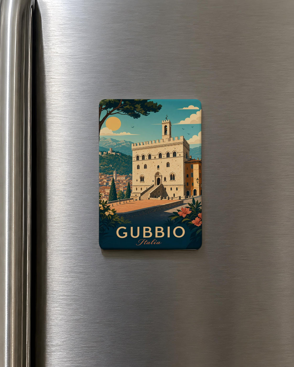 Palazzo dei Consoli Gubbio Italy Fridge Magnet, Historic Landmark Souvenir Magnet, Gubbio Travel Keepsake Magnet