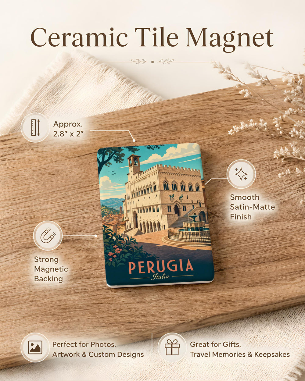 Palazzo dei Priori Perugia Fridge Magnet, Italy Landmark Souvenir Magnet, Perugia Umbria Travel Gift, Historic Building Magnet