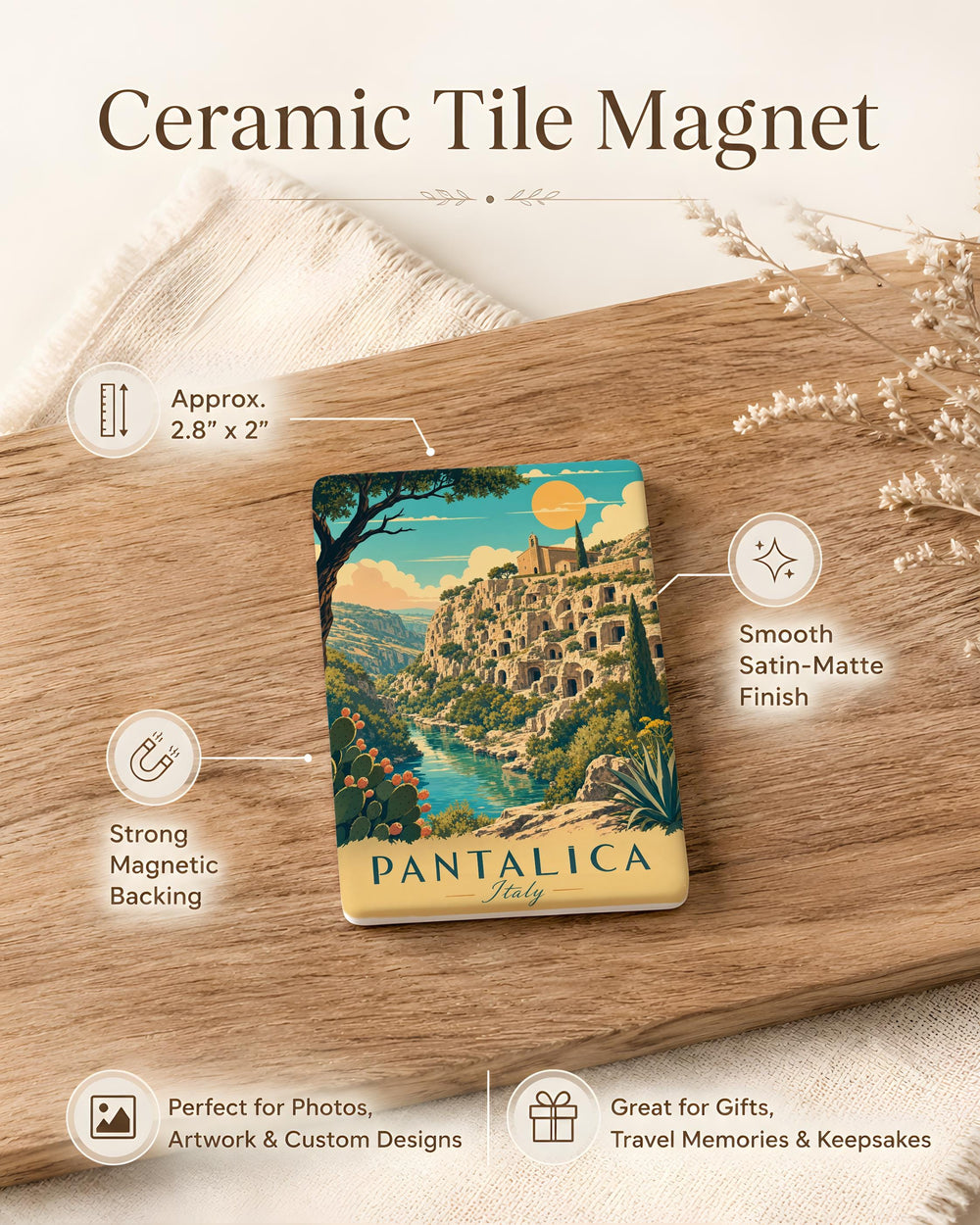 Pantalica Italy Fridge Magnet, Sicily UNESCO Necropolis Landmark Souvenir, Pantalica Caves Travel Keepsake Magnet