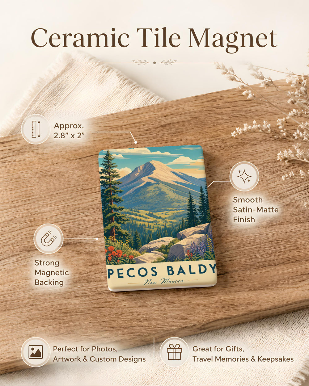Pecos Baldy Mountain Fridge Magnet, New Mexico Hiking Peak Souvenir Magnet, Southwest Trail Landscape Keepsake Magnet