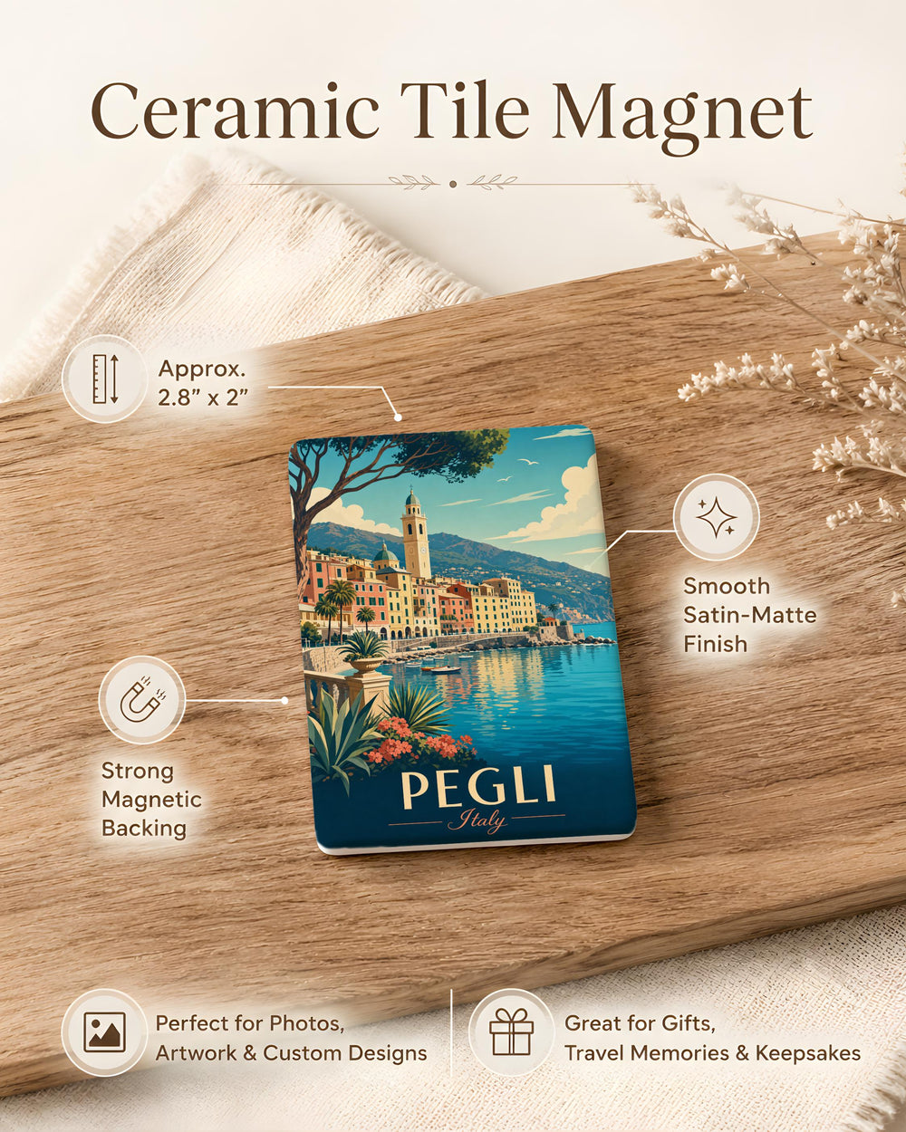 Pegli Italy Fridge Magnet, Pegli Genova Souvenir Magnet, Italian Riviera Travel Keepsake, Liguria Coast Gift