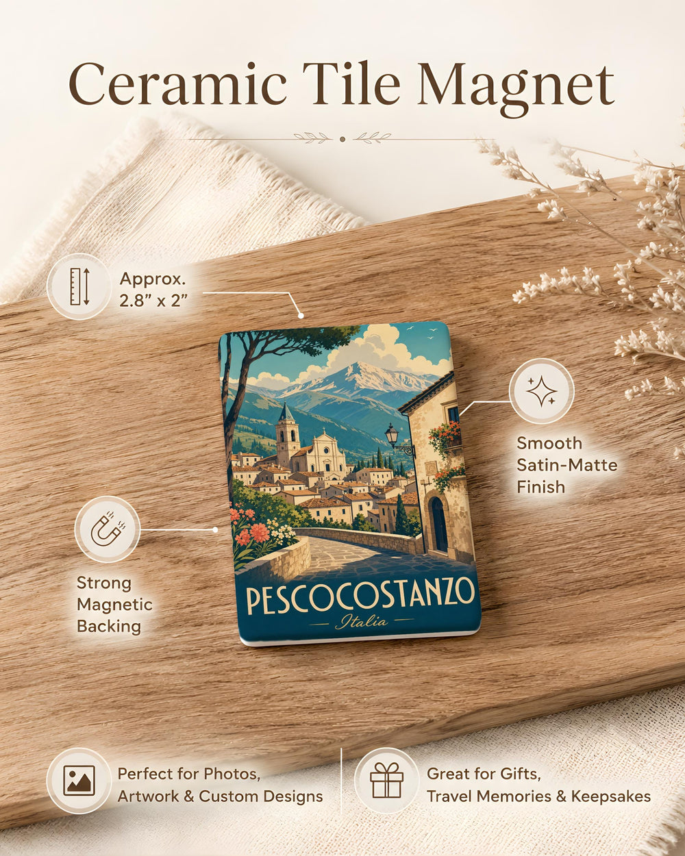 Pescocostanzo Italy Fridge Magnet, Abruzzo Mountain Village Souvenir Magnet, Travel Keepsake Refrigerator Magnet