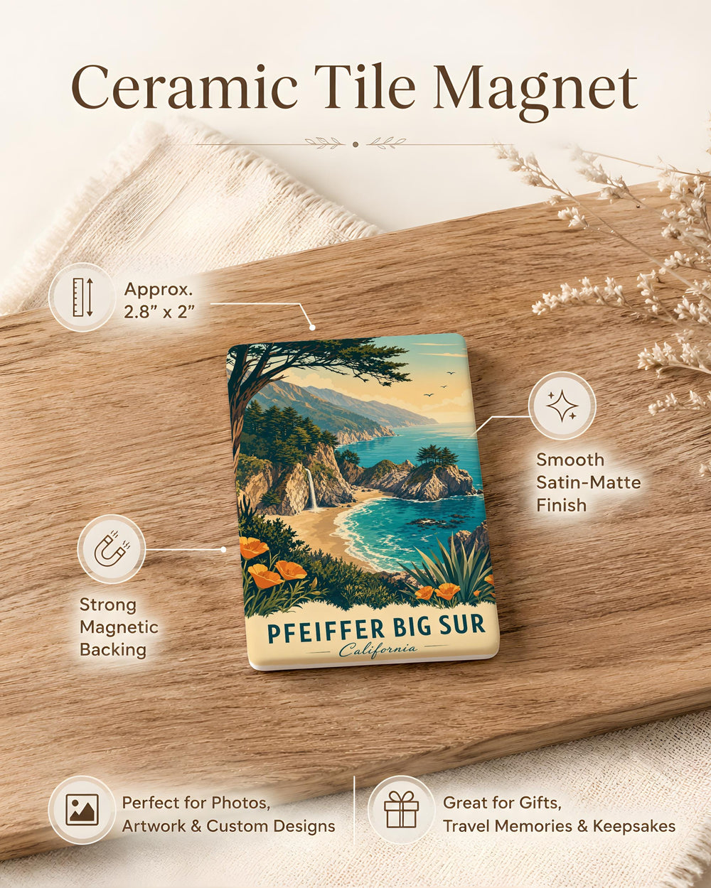 Pfeiffer Big Sur California Coastline Fridge Magnet, Big Sur Scenic Coastal Landmark Souvenir Magnet