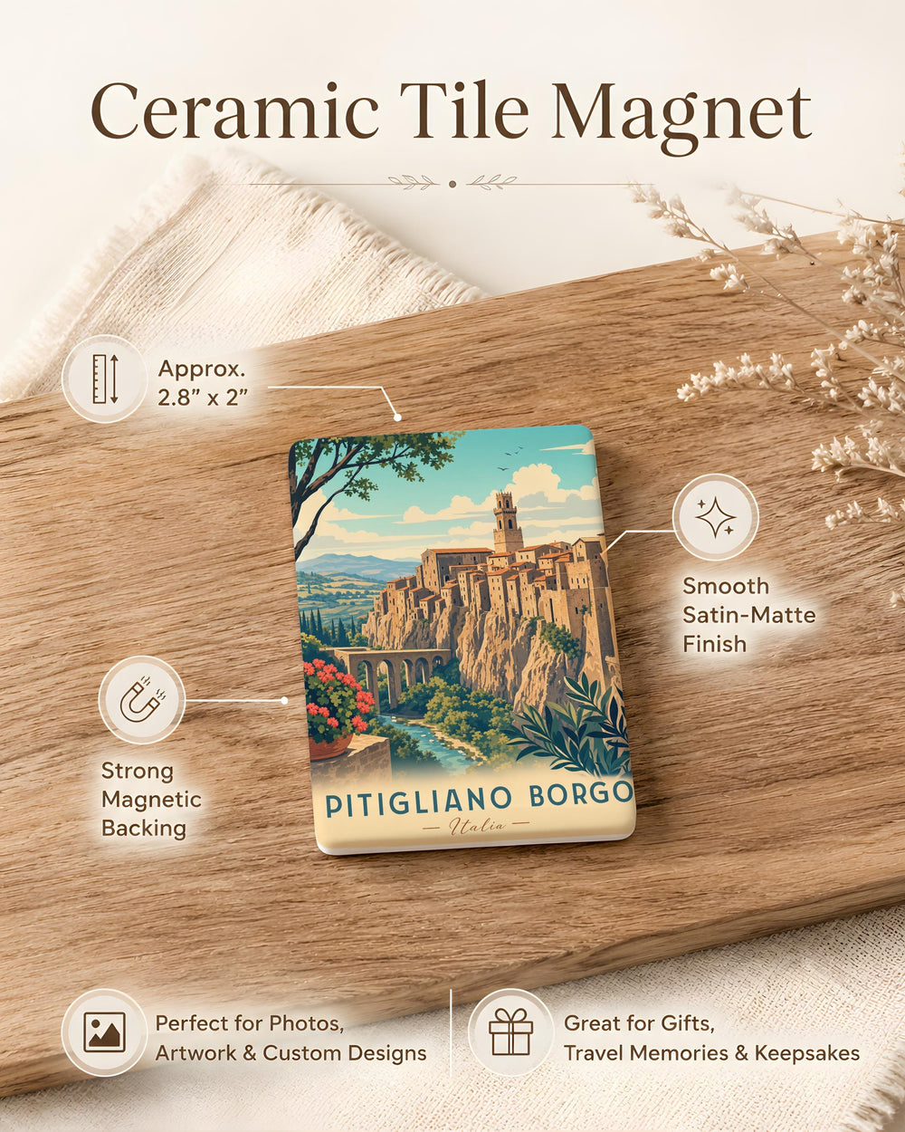 Pitigliano Borgo Italy Fridge Magnet, Tuscan Hilltown Souvenir Magnet, Pitigliano Village Travel Keepsake Magnet
