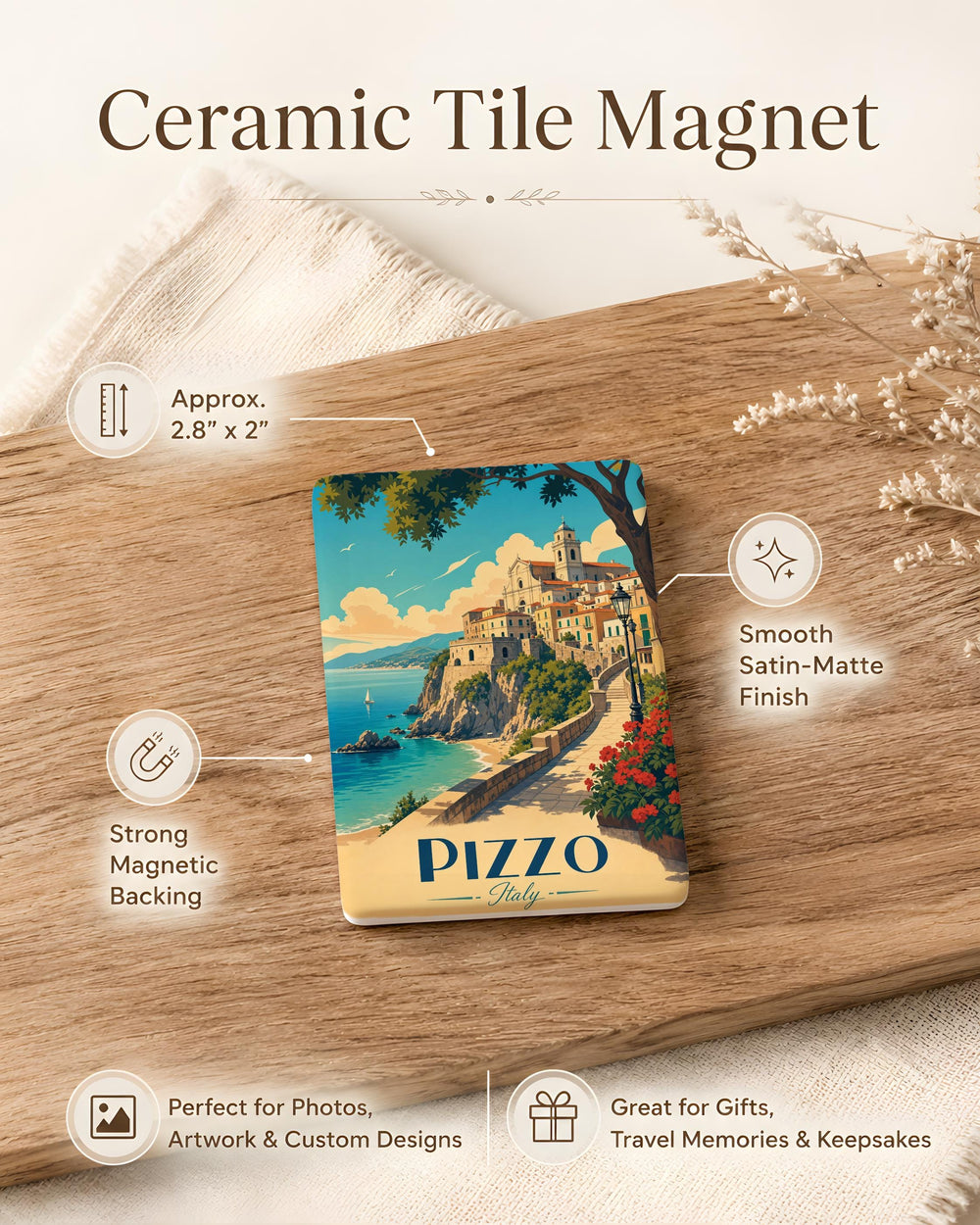 Pizzo Italy Fridge Magnet, Pizzo Calabria Travel Souvenir, Italian Coastal Town Landmark Magnet, Italy Vacation Keepsake Magnet