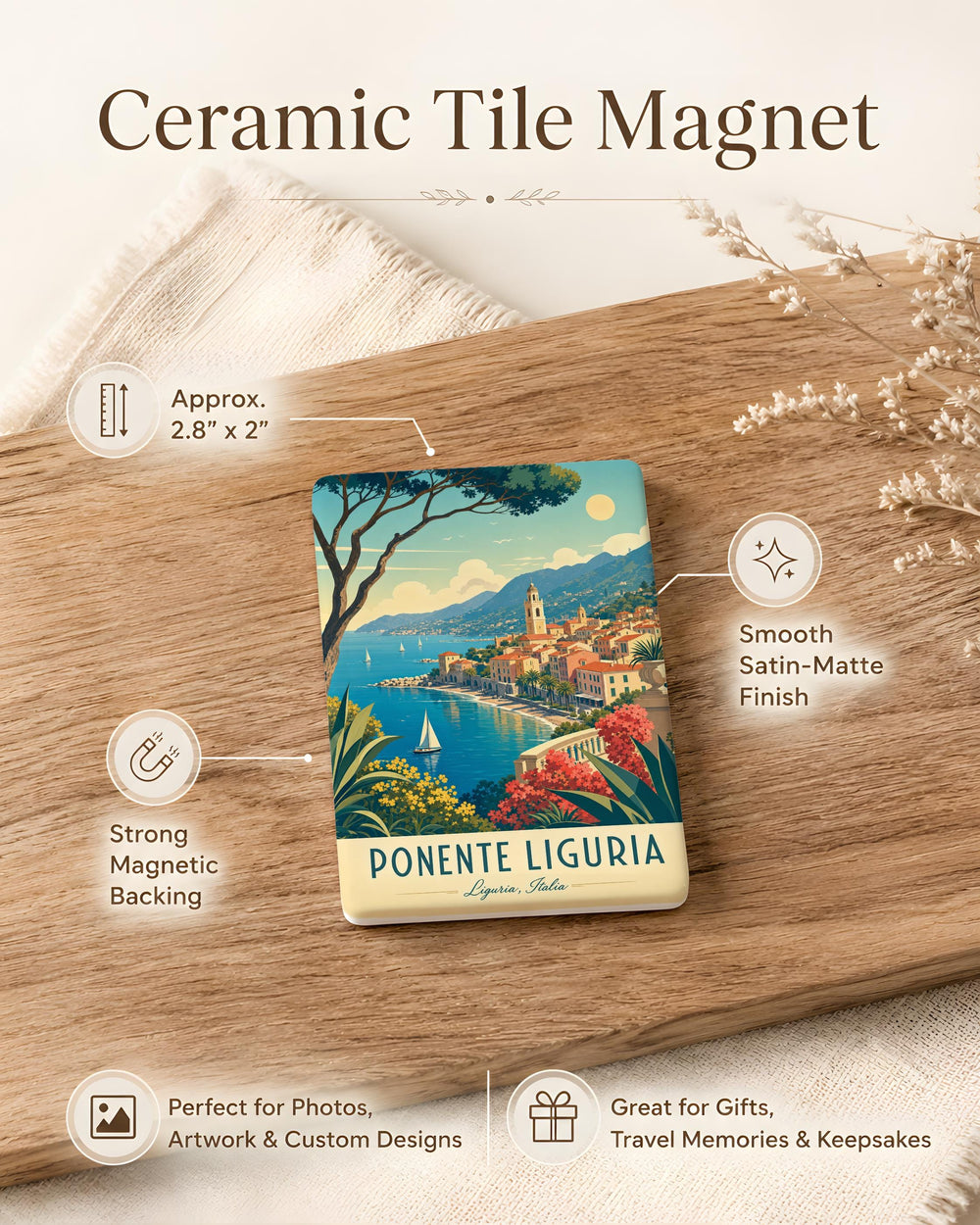 Ponente Liguria Italy Fridge Magnet, Italian Riviera Coastal Travel Souvenir Magnet, Liguria Region Keepsake Magnet
