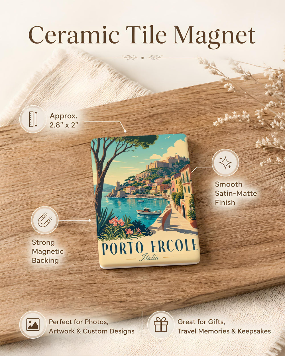 Porto Ercole Fridge Magnet, Porto Ercole Italy Souvenir Magnet, Tuscan Coastal Town Travel Gift, Italian Riviera Keepsake