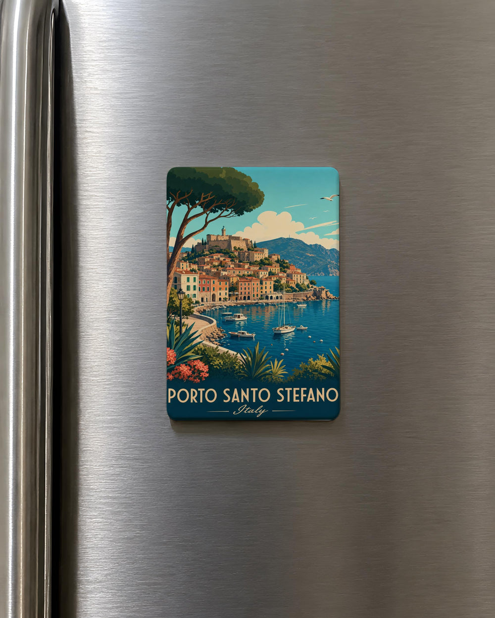 Porto Santo Stefano Fridge Magnet, Italy Coastal Town Souvenir, Tuscan Seaside Travel Keepsake Magnet