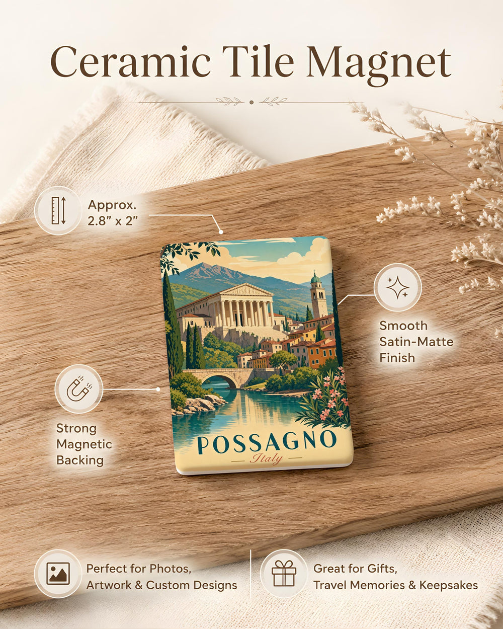 Possagno Italy Fridge Magnet, Possagno Travel Souvenir Magnet, Italy Landmark Keepsake Magnet, Italian Town Refrigerator Magnet