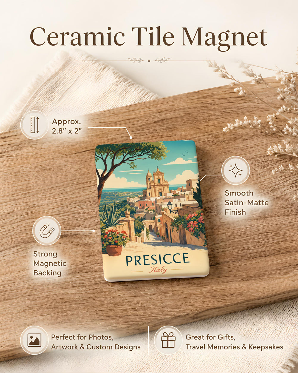 Presicce Italy Fridge Magnet, Presicce Salento Souvenir Magnet, Puglia Travel Keepsake, Italian Town Landmark Magnet