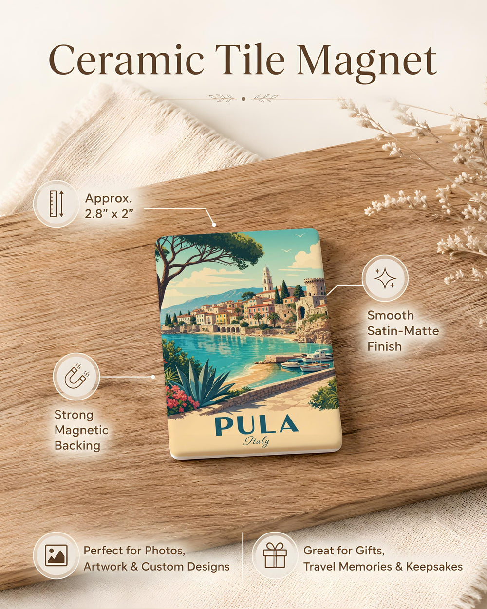Pula Italy Fridge Magnet, Pula Croatia Travel Souvenir, Adriatic Coast Landmark Keepsake, Vacation Gift, City Memento Magnet