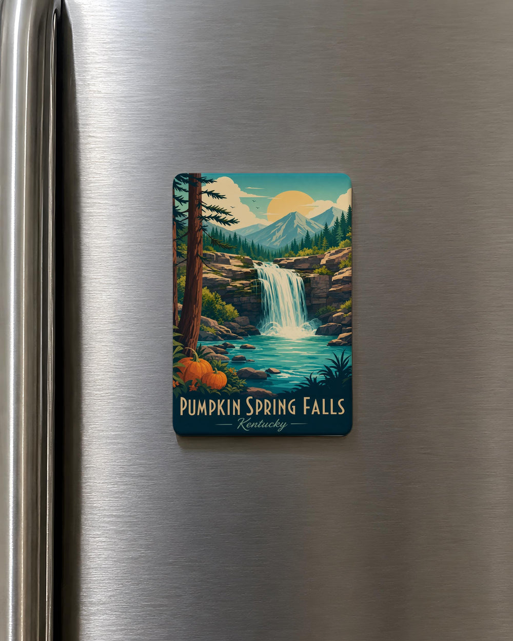 Pumpkin Spring Falls Fridge Magnet, Waterfall Nature Souvenir Magnet, Autumn Pumpkin Falls Keepsake Magnet