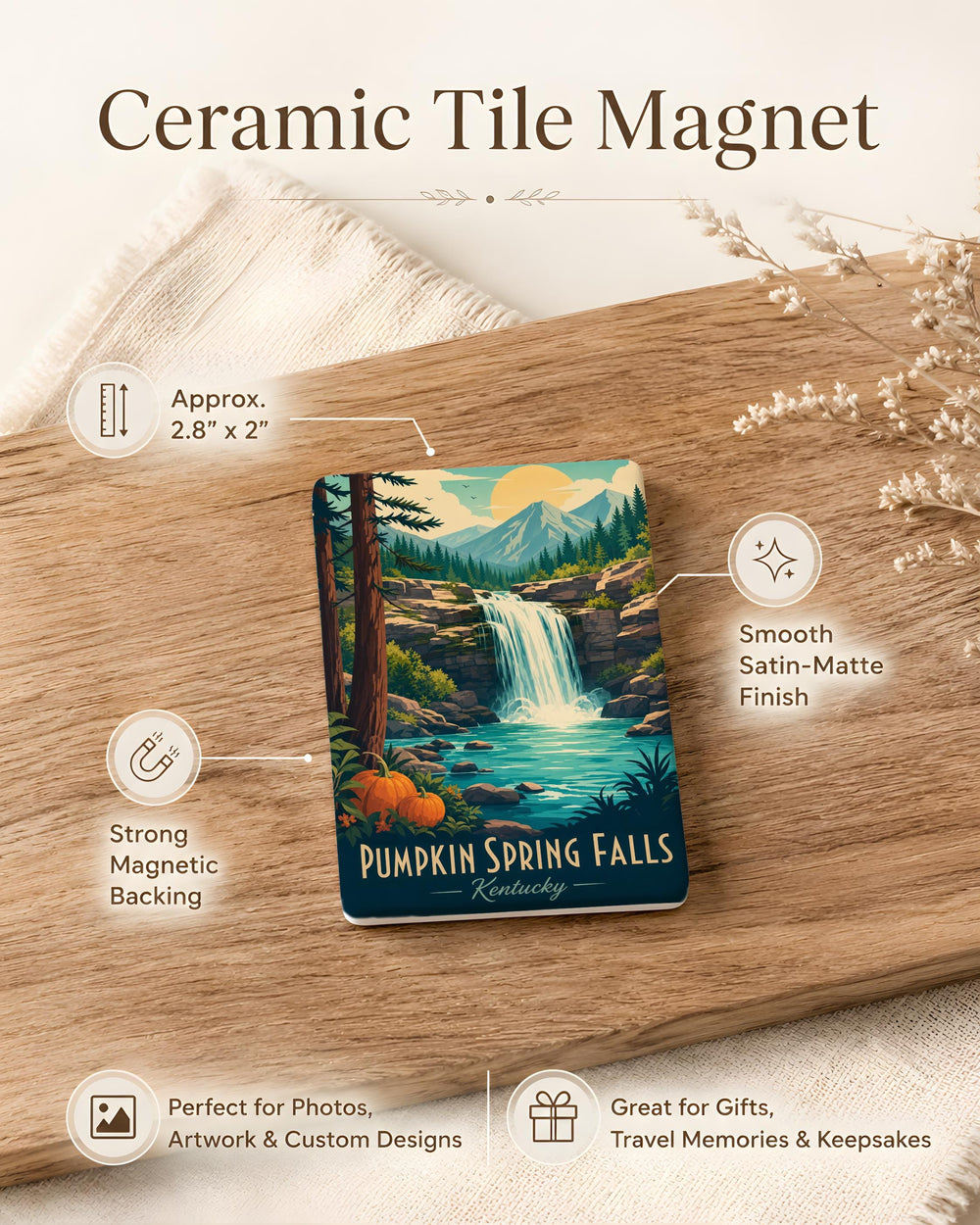 Pumpkin Spring Falls Fridge Magnet, Waterfall Nature Souvenir Magnet, Autumn Pumpkin Falls Keepsake Magnet