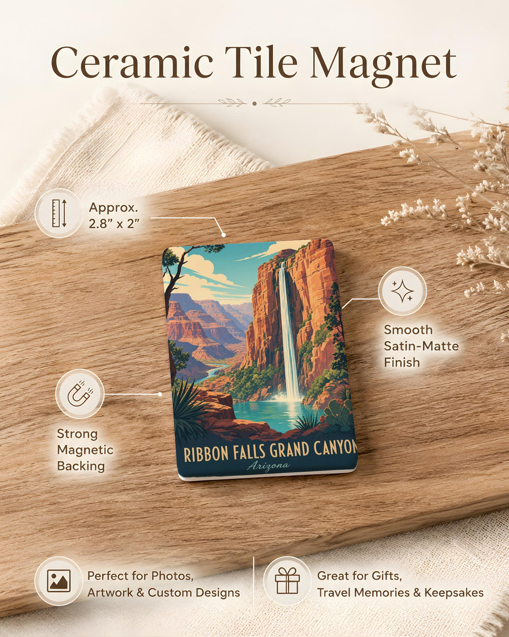 Ribbon Falls Grand Canyon Fridge Magnet, Arizona Waterfall Canyon Landscape Souvenir Magnet, National Park Travel Gift
