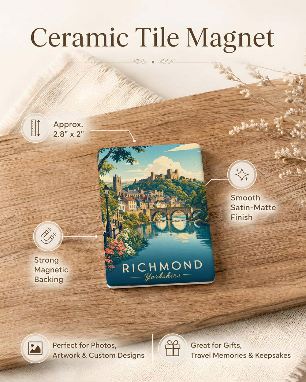 Richmond Yorkshire Fridge Magnet, Richmond Castle and Market Town Souvenir Magnet, North Yorkshire England Travel Gift Magnet