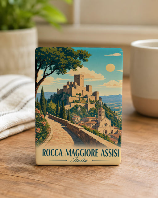 Rocca Maggiore Assisi Italy Fridge Magnet, Medieval Fortress Castle Landmark Souvenir Magnet, Umbria Travel Gift