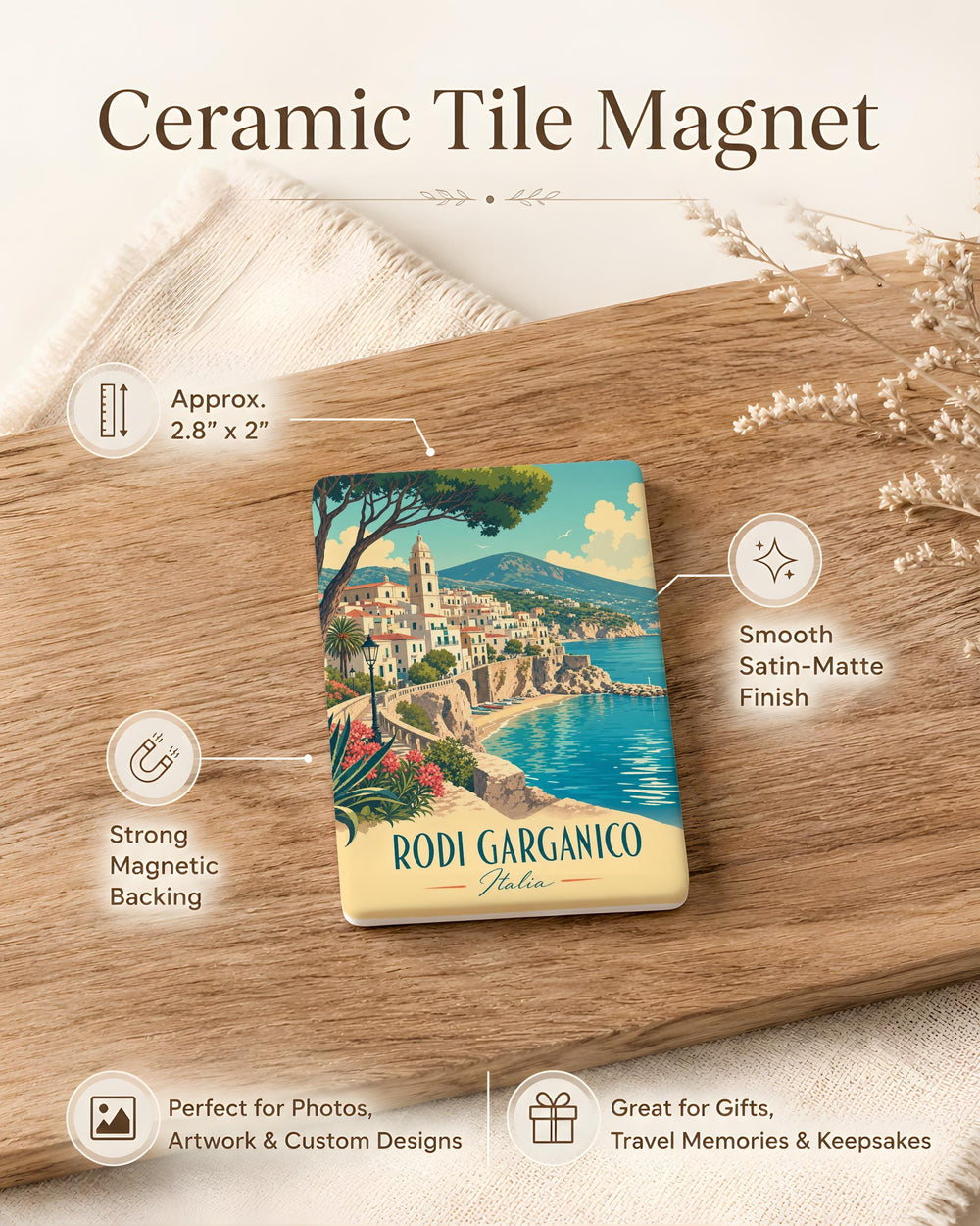 Rodi Garganico Italy Fridge Magnet, Puglia Travel Souvenir, Italian Coastal Town Keepsake, Apulia Destination Magnet