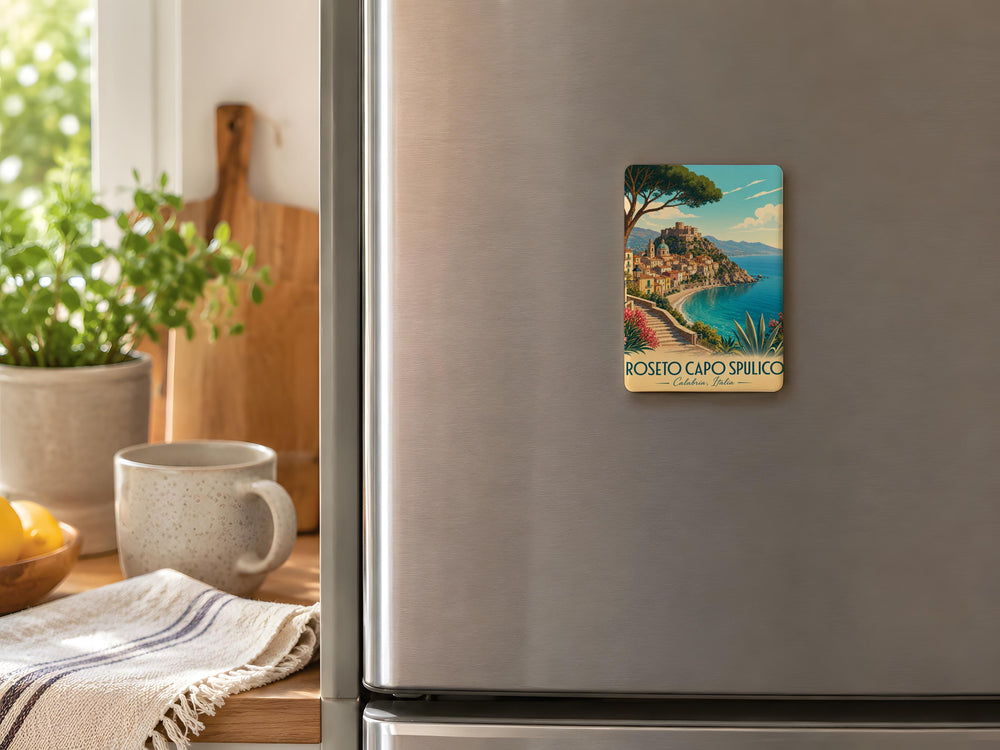 Roseto Capo Spulico Italy Travel Fridge Magnet, Coastal Village Souvenir Magnet, Calabria Destination Keepsake Magnet
