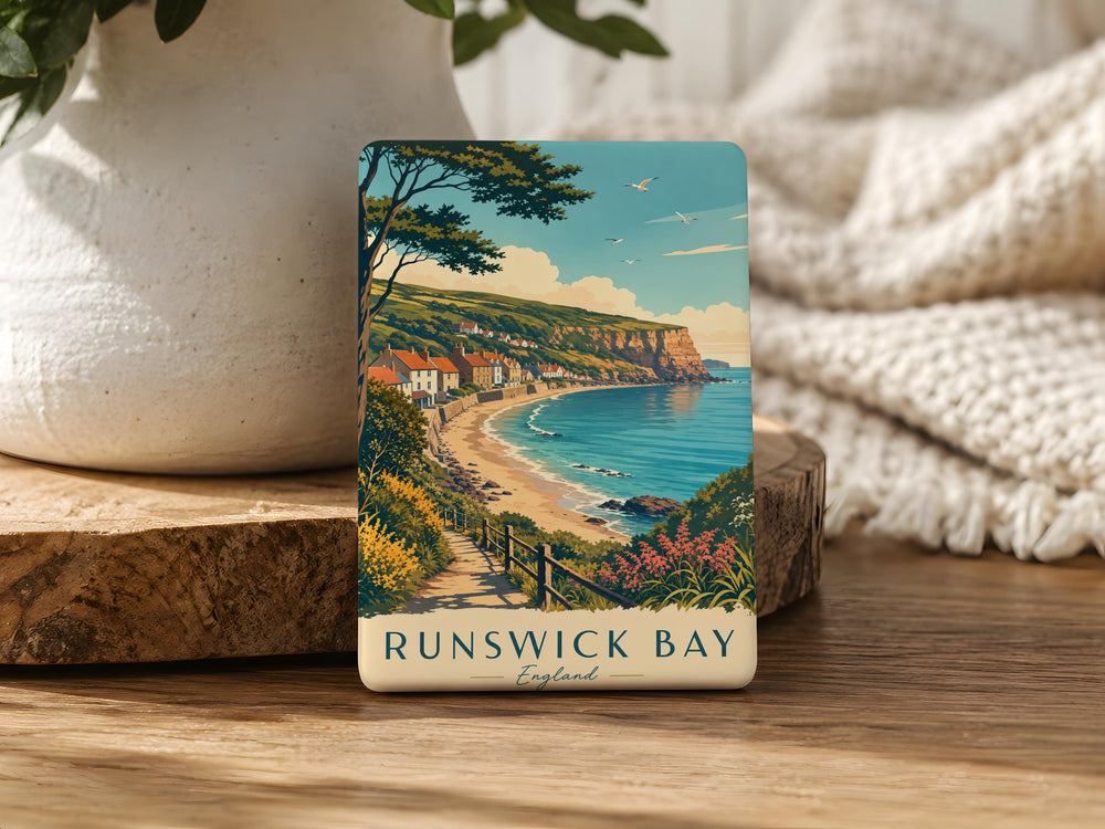 Runswick Bay Fridge Magnet, Yorkshire Coast Seaside Village Souvenir, North Yorkshire England Coastal Gift