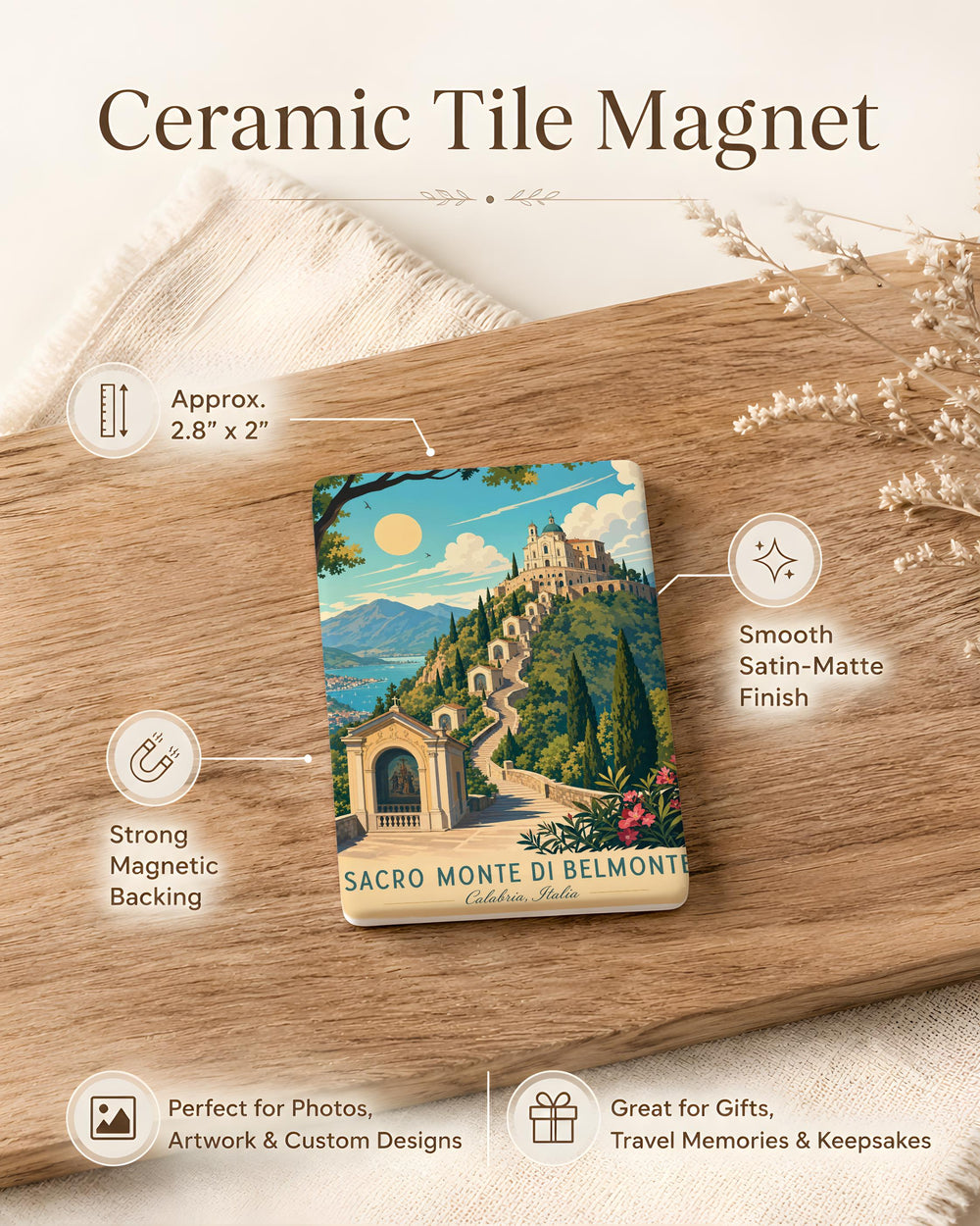 Sacro Monte di Belmonte Fridge Magnet, Belmonte Pilgrimage Site Souvenir Magnet, Italian Sacred Mountain Travel Keepsake Magnet