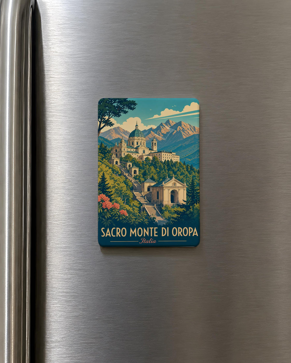 Sacro Monte di Oropa Fridge Magnet, Oropa Sanctuary Italy Souvenir Magnet, Piedmont Pilgrimage Site Refrigerator Magnet