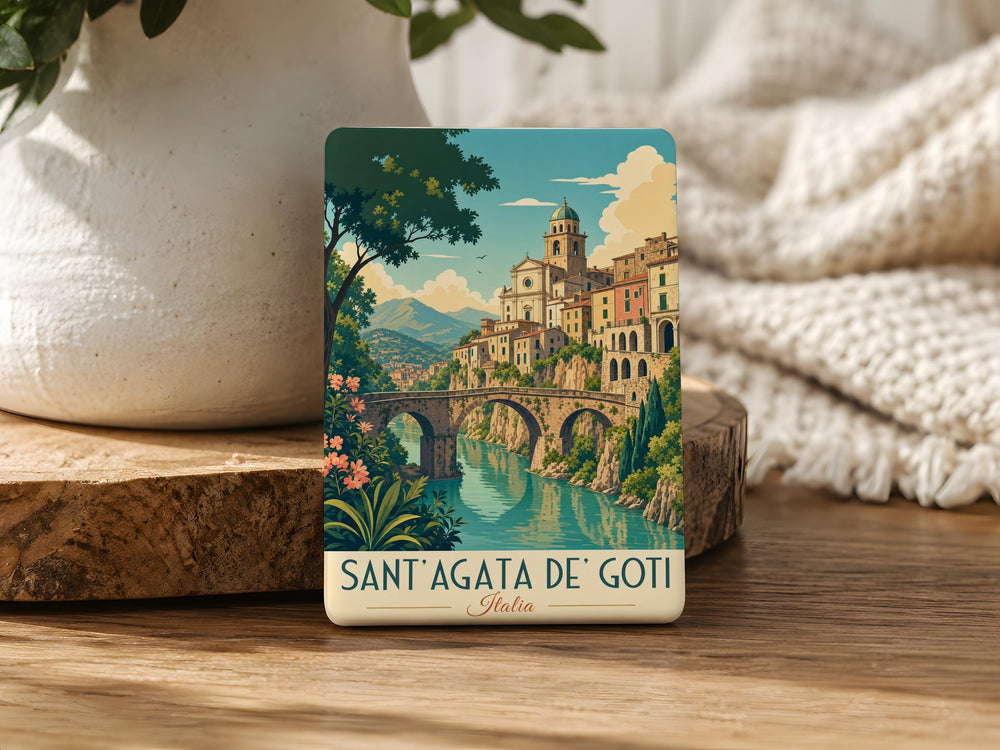 Sant'Agata de' Goti Italy Fridge Magnet, Historic Town Cliffside View Souvenir Magnet, Campania Travel Keepsake Magnet