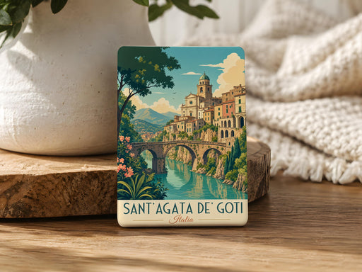 Sant'Agata de' Goti Italy Fridge Magnet, Historic Town Cliffside View Souvenir Magnet, Campania Travel Keepsake Magnet