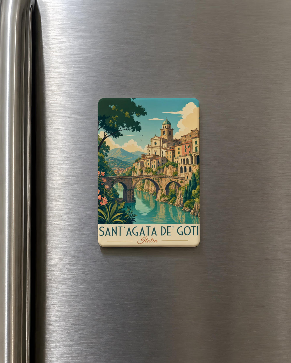 Sant'Agata de' Goti Italy Fridge Magnet, Historic Town Cliffside View Souvenir Magnet, Campania Travel Keepsake Magnet