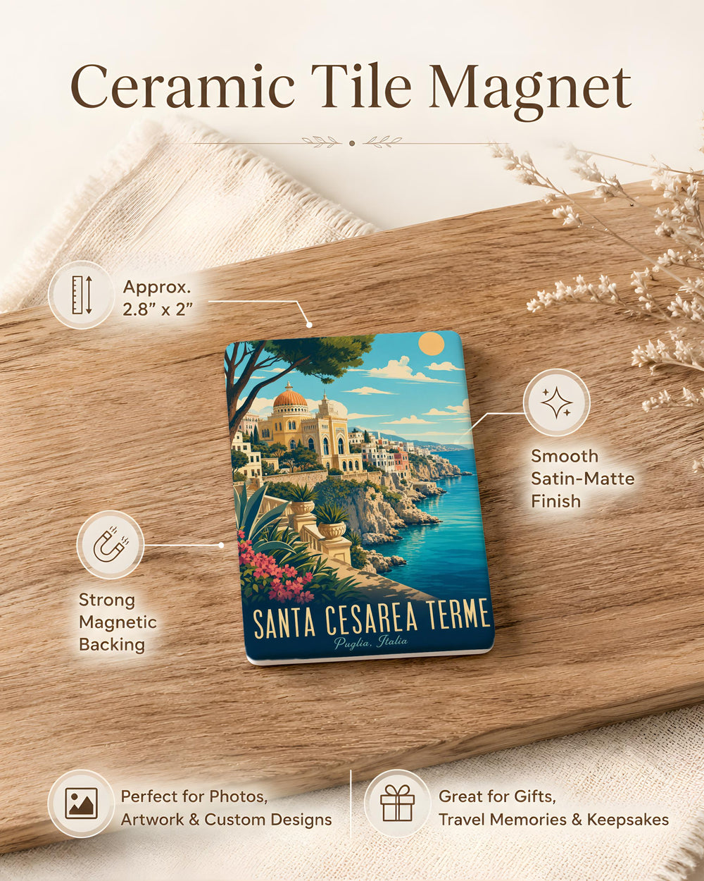 Santa Cesarea Terme Italy Fridge Magnet, Puglia Coastal Town Souvenir Magnet, Travel Gift, Italian Vacation Keepsake