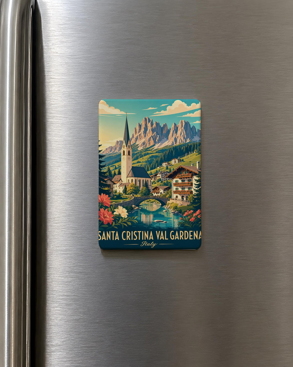 Santa Cristina Val Gardena Fridge Magnet, Italy Dolomites Mountain Village Souvenir Magnet, South Tyrol Travel Keepsake Magnet