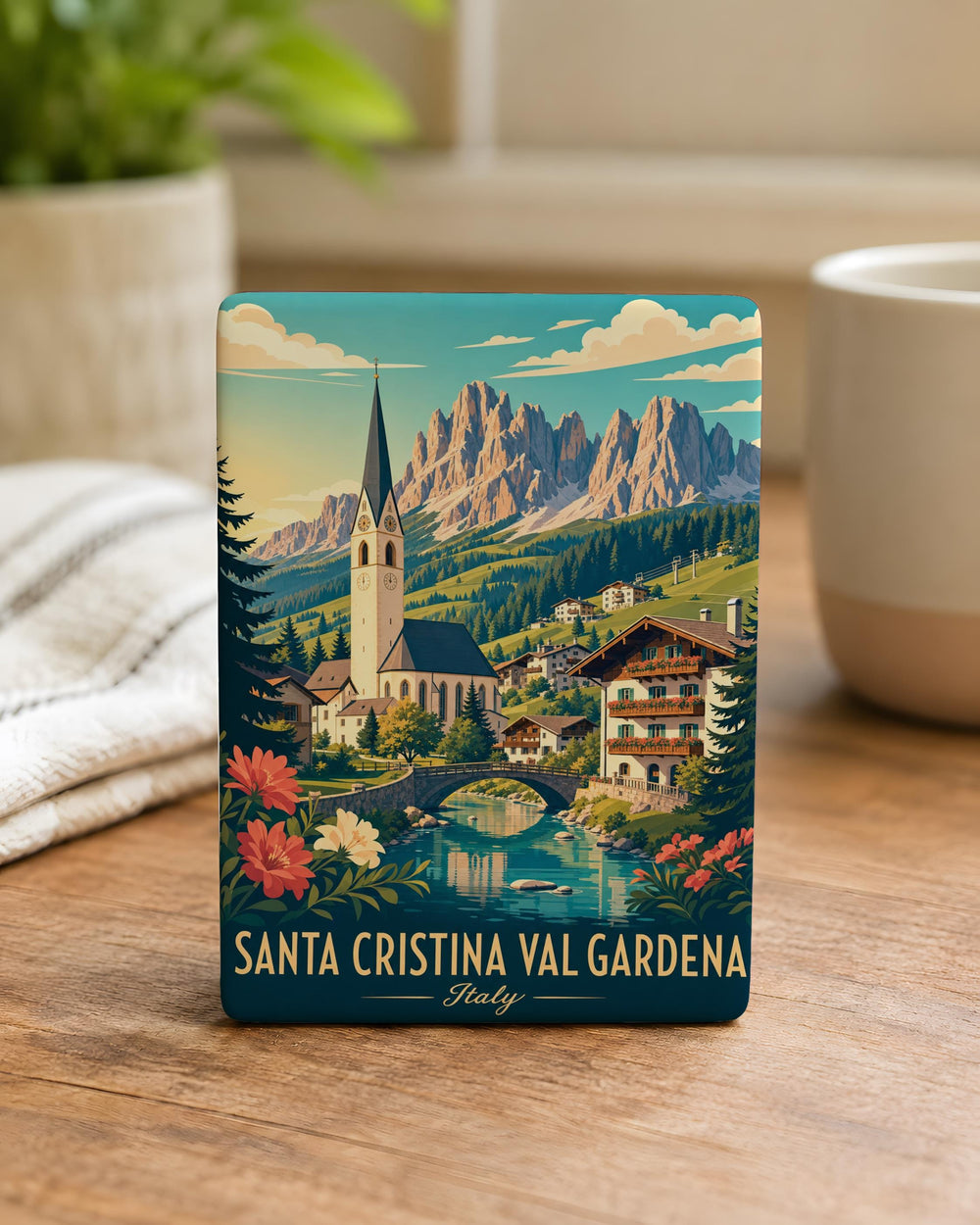 Santa Cristina Val Gardena Fridge Magnet, Italy Dolomites Mountain Village Souvenir Magnet, South Tyrol Travel Keepsake Magnet