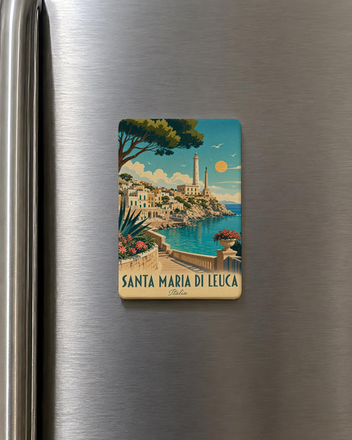 Santa Maria di Leuca Fridge Magnet, Italy Coastal Landmark Souvenir Magnet, Puglia Travel Keepsake Refrigerator Magnet