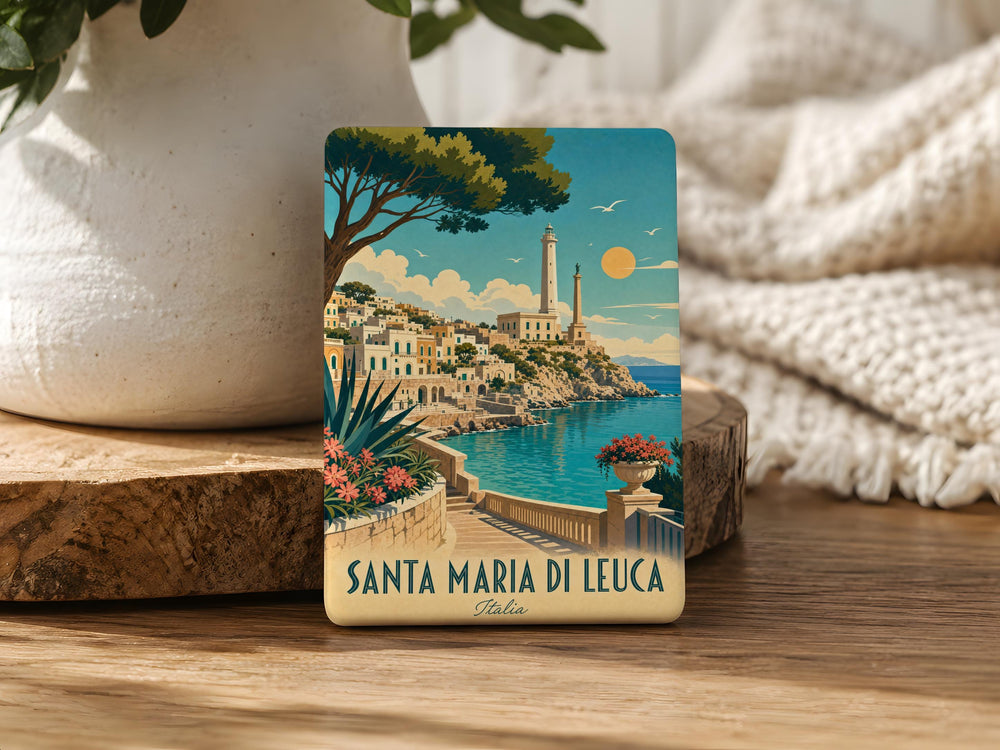 Santa Maria di Leuca Fridge Magnet, Italy Coastal Landmark Souvenir Magnet, Puglia Travel Keepsake Refrigerator Magnet
