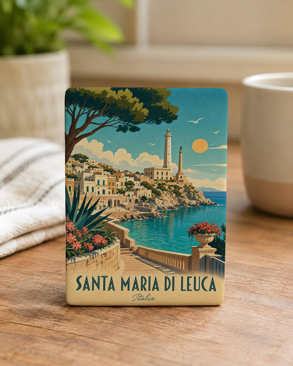 Santa Maria di Leuca Fridge Magnet, Italy Coastal Landmark Souvenir Magnet, Puglia Travel Keepsake Refrigerator Magnet