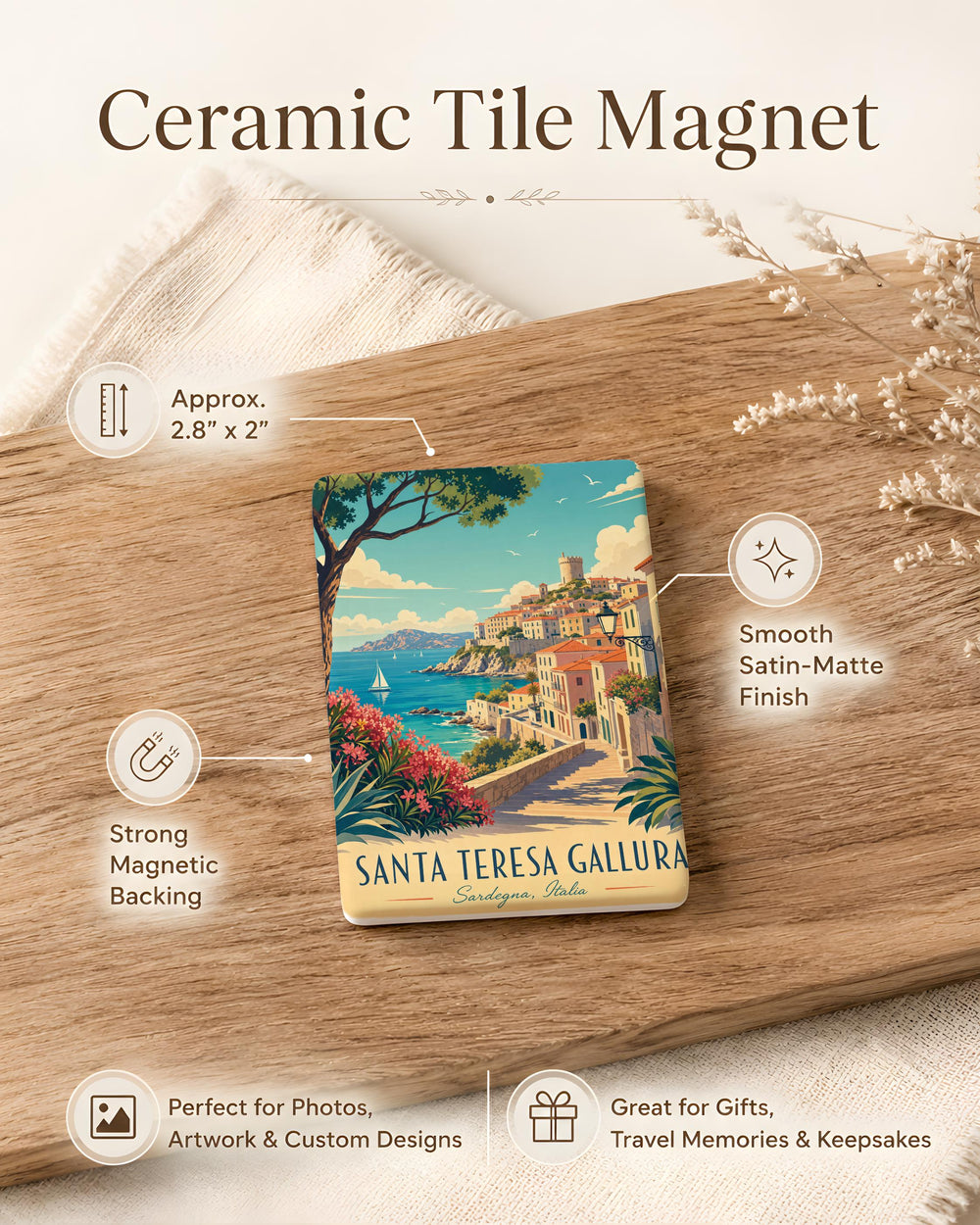 Santa Teresa Gallura Italy Fridge Magnet, Sardinia Travel Souvenir, Coastal Town Landmark Keepsake Magnet