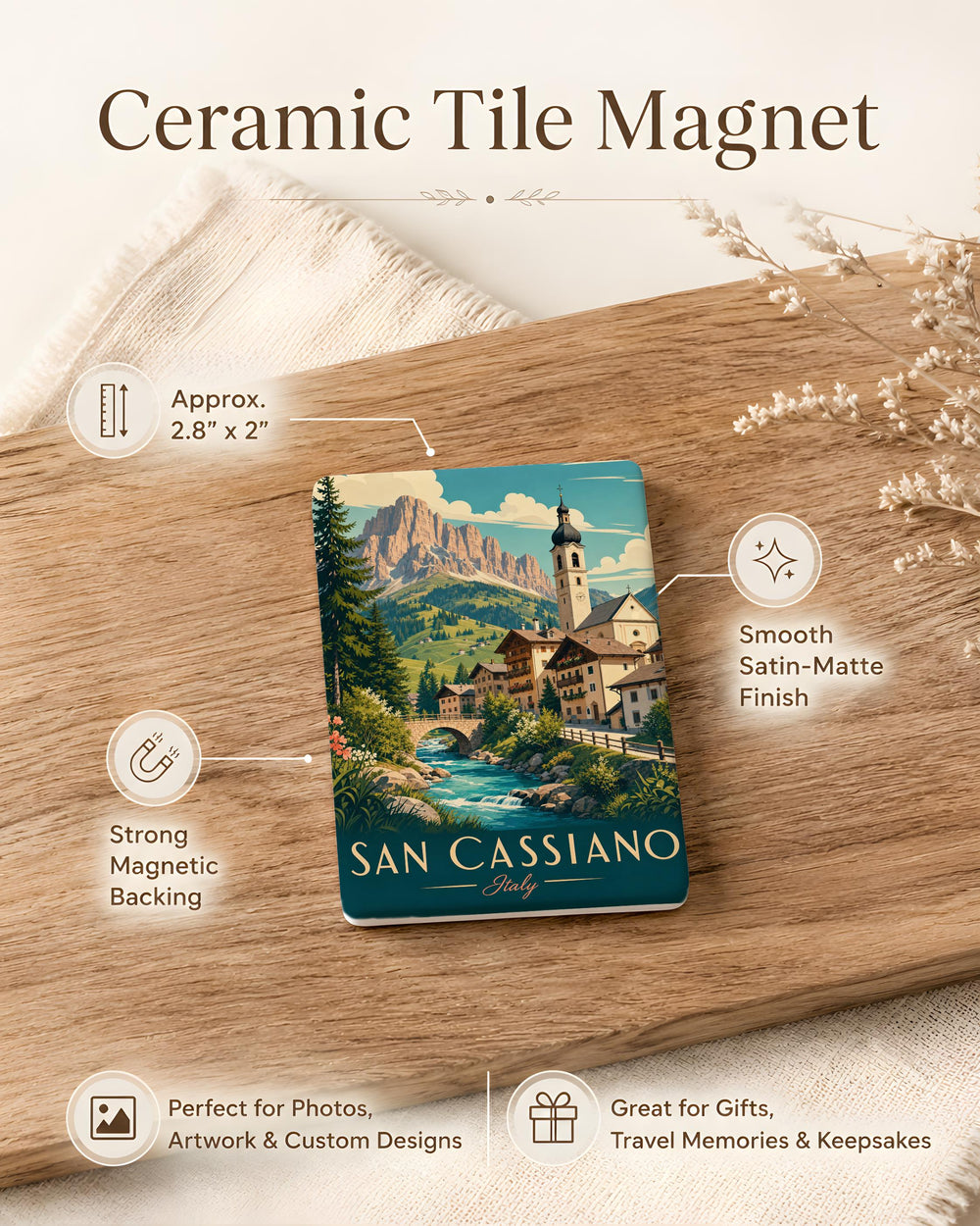 San Cassiano Italy Fridge Magnet, Dolomites Mountain Village Souvenir, Italian Alps Travel Keepsake Magnet