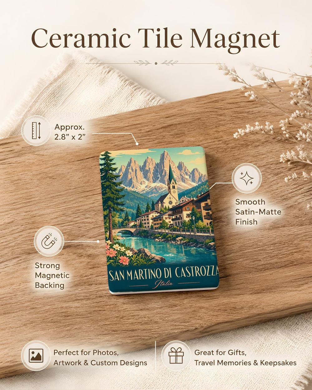 San Martino di Castrozza Fridge Magnet, Italian Alps Mountain Village Souvenir Magnet, Dolomites Travel Keepsake Magnet