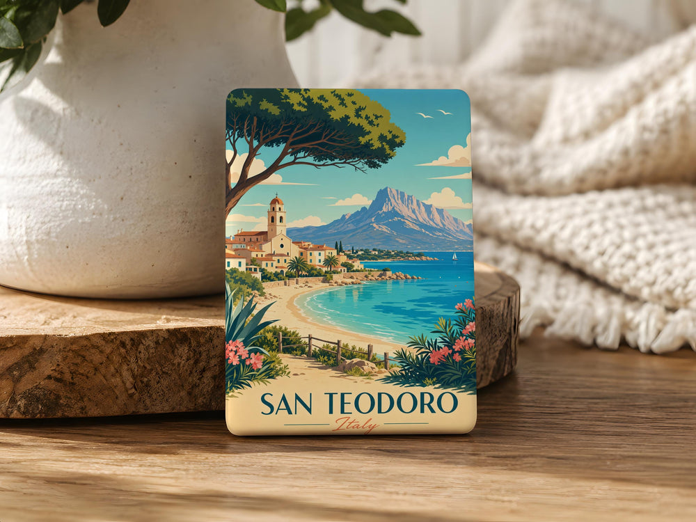 San Teodoro Italy Fridge Magnet, Sardinia Travel Souvenir Magnet, Coastal Town Keepsake, Italian Vacation Refrigerator Magnet